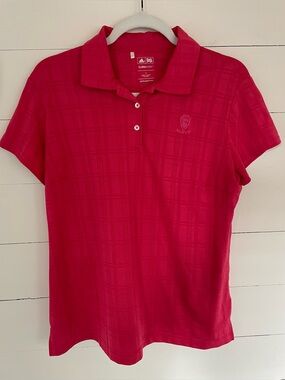 Adidas Women’s Hot Pink/Red Textured Short Sleeve Polo Shirt, Size Large